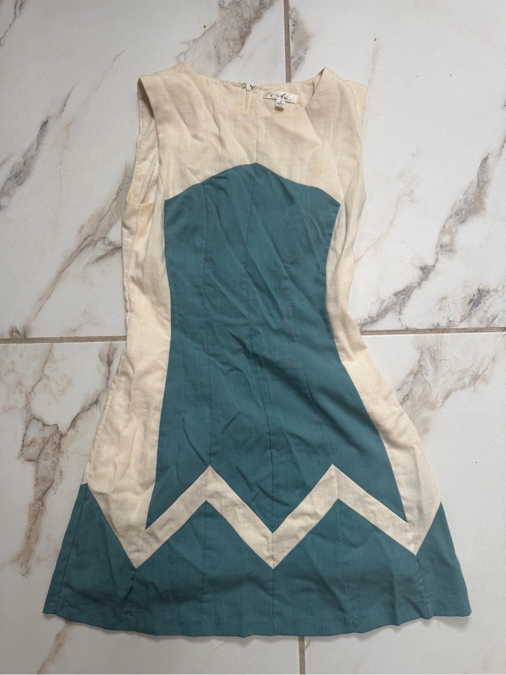 Ara Teal and Cream Colorblock Sleeveless Mini Dress